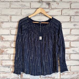 Lucky brand navy white long sleeve top size small